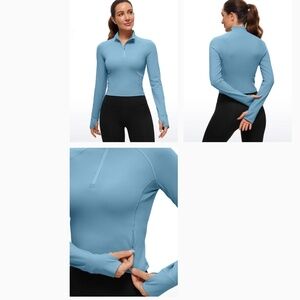 CRZ Yoga Butterluxe Half Zip Cropped Long Sleeve Blue size small